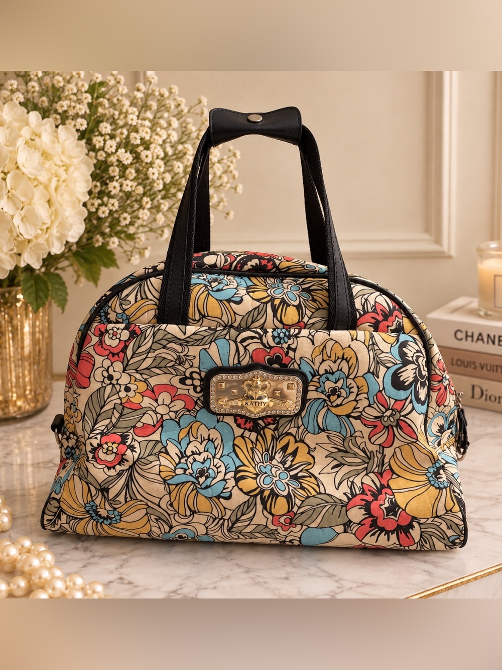 Kathy Van Zeeland Floral Canvas Dome Travel Bag